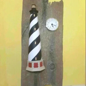 Nautical Theme 3D Lighthouse on Faux Bark Wall Clock. Battery operated (working)